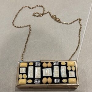 Gold Chain Evening Clutch with Cream and Pearl Inlay Kate Landry
